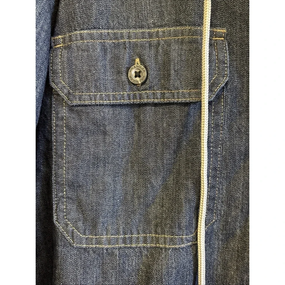 Wrangler Authentics Mens Denim Hooded‎ Shirt Jacket Size L Blue Flannel Lined